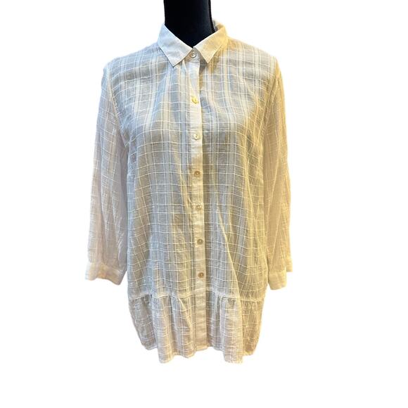 J. Jill 100% Cotton Woven Gauzy Peplum Oxford Blouse white Large - Picture 1 of 6